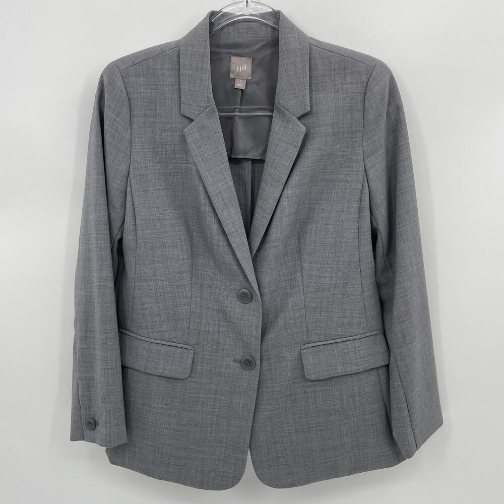 J. JILL Womens 120 Wool Blazer Career Jacket Size 6P Grey Unlined Minimal Office